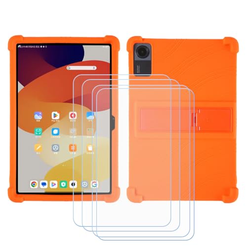 LCEHTOGYE Hülle für BMax I10 Plus + 4 Gehärtetes Glas Film Schutzfolie,Schutzhülle Weich Silikon Handyhülle TPU Case Cover für BMax I10 Plus (10,1") - Orange von LCEHTOGYE