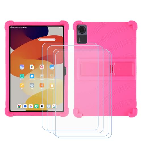LCEHTOGYE Hülle für BMax I10 Plus + 4 Gehärtetes Glas Film Schutzfolie,Schutzhülle Weich Silikon Handyhülle TPU Case Cover für BMax I10 Plus (10,1") - Rosa von LCEHTOGYE