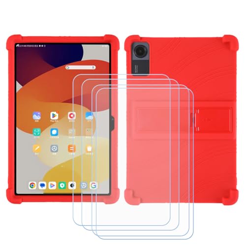 LCEHTOGYE Hülle für BMax I10 Plus + 4 Gehärtetes Glas Film Schutzfolie,Schutzhülle Weich Silikon Handyhülle TPU Case Cover für BMax I10 Plus (10,1") - Rot von LCEHTOGYE