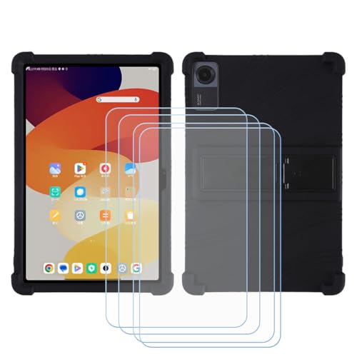 LCEHTOGYE Hülle für BMax I10 Plus + 4 Gehärtetes Glas Film Schutzfolie,Schutzhülle Weich Silikon Handyhülle TPU Case Cover für BMax I10 Plus (10,1") - Schwarz von LCEHTOGYE