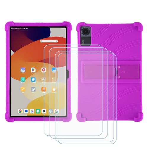 LCEHTOGYE Hülle für BMax I10 Plus + 4 Gehärtetes Glas Film Schutzfolie,Schutzhülle Weich Silikon Handyhülle TPU Case Cover für BMax I10 Plus (10,1") - lila von LCEHTOGYE