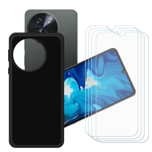 LCEHTOGYE Hülle für Doogee Note 59 Pro Plus + [4 Stück] Gehärtetes Glas Film Schutzfolie,Schwarz Schutzhülle Weich Silikon HandYhülle TPU Case Cover für Doogee Note 59 Pro Plus (6,75") von LCEHTOGYE
