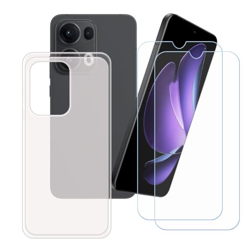 LCEHTOGYE Hülle für Oppo Reno13 Pro 4G + [2 Stück] Gehärtetes Glas Film Schutzfolie,Durchscheinend Schutzhülle Weich Silikon HandYhülle TPU Case Cover für Oppo Reno13 Pro 4G (6,83") von LCEHTOGYE