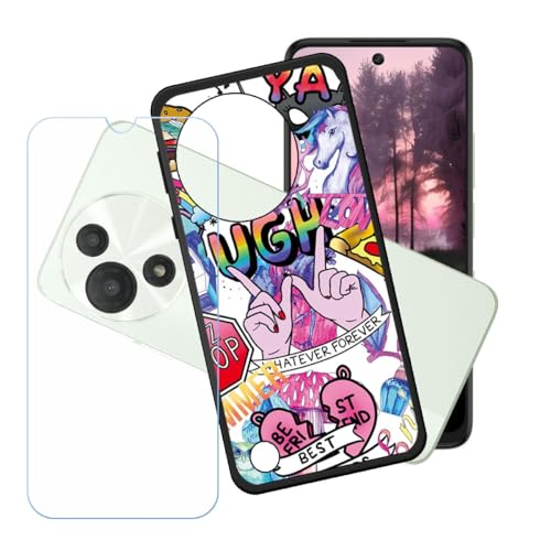 LCEHTOGYE Hülle für TCL 60 SE Nxtpaper 5G + Gehärtetes Glas Film Schutzfolie,Schwarz Schutzhülle Weich Silikon HandYhülle TPU Case Cover für TCL 60 SE Nxtpaper 5G (6,67")- LH43 von LCEHTOGYE