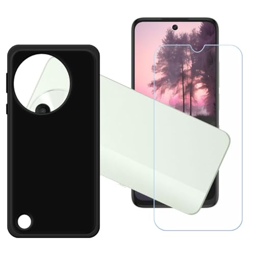 LCEHTOGYE Hülle für TCL 60R 5G + Gehärtetes Glas Film Schutzfolie,Schwarz Schutzhülle Weich Silikon HandYhülle TPU Case Cover für TCL 60R 5G (6,67") von LCEHTOGYE