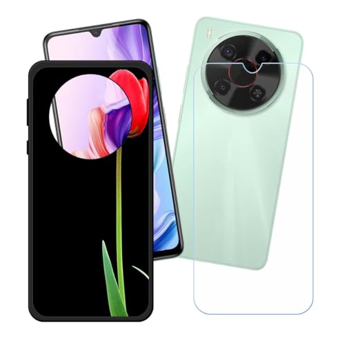 LCEHTOGYE Hülle für ZTE Blade V70 Max + Gehärtetes Glas Film Schutzfolie,Schwarz Schutzhülle Weich Silikon HandYhülle TPU Case Cover für ZTE Blade V70 Max (6,90")- LH28 von LCEHTOGYE