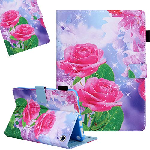 Hülle für Amazon Fire HD 8 2020 (10. Generation), LCHDA Gemalt PU Ledertasche Ultra Dünn Leicht Smart Cover Folio Klapp Ständer Magnetisch Schutzhülle mit Auto Schlaf/Wachen - Rot Rose von LCHDA