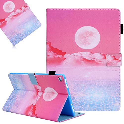 Hülle für Amazon Fire HD 8 Tablet 2018/2017 / 2016, LCHDA Gemalt PU Ledertasche Ultra Dünn Leicht Smart Cover Folio Klapp Ständer Magnetisch Schutzhülle mit Auto Schlaf/Wachen - Mond von LCHDA