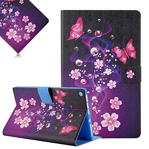 Hülle für Amazon Fire HD 8 Tablet 2018 / 2017 / 2016, LCHDA Gemalt PU Ledertasche Ultra Dünn Leicht Smart Cover Folio Klapp Ständer Magnetisch Schutzhülle mit Auto Schlaf/Wachen - Rosa Schmetterling von LCHDA