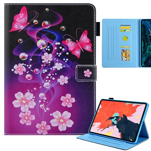 Hülle für iPad Pro 11" 2024(M4),LCHDA Gemalt PU Ledertasche Leicht Smart Cover Folio Klapp Ständer Magnetisch Schutzhülle mit Auto Schlaf/Wachen - Rosa Schmetterling von LCHDA
