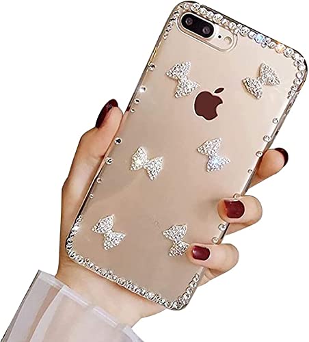 LCHDA Diamant Hülle für Samsung Galaxy A14 5G, Glänzend Strass Bling Glitzer Juwel Funkeln Klar Kristall Steine Transparent Silikon Stoßstange Schutzhülle für Frauen Mädchen - Bogenknoten von LCHDA