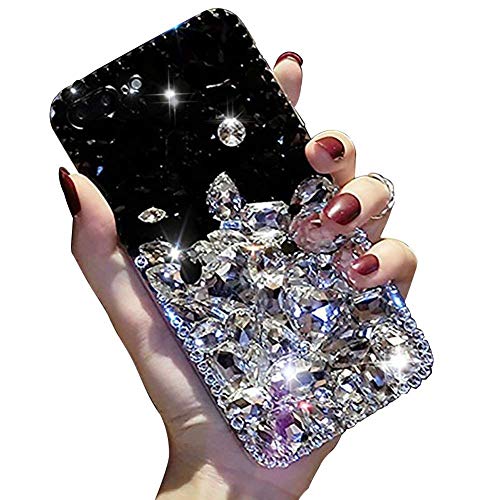 LCHDA Diamant Hülle für Samsung Galaxy S21 6,2 Zoll, Glänzend Strass Bling Glitzer Juwel Funkeln Volle Diamanten Klar Kristall Steine Transparent Silikon Stoßstange Schutzhülle - Weiß & Schwarz von LCHDA