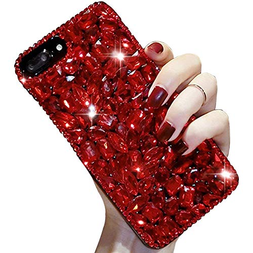 LCHDA Diamant Hülle für iPhone 14 Plus 6.7, Glänzend Strass Bling Glitzer Juwel Funkeln Volle Diamanten Klar Kristall Steine Transparent Silikon Stoßstange Schutzhülle - Rot von LCHDA