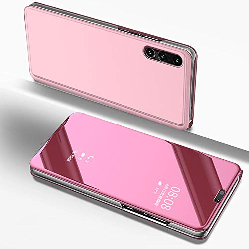 LCHDA Huawei P20 Lite Spiegel Ledertasche klapphülle Rose Gold Brieftasche Schutzhülle Handyhülle Durchsichtig Clear View Flip Mirror Case Stoßdämpfend Standfunktion Magnetverschluß Handytasche von LCHDA