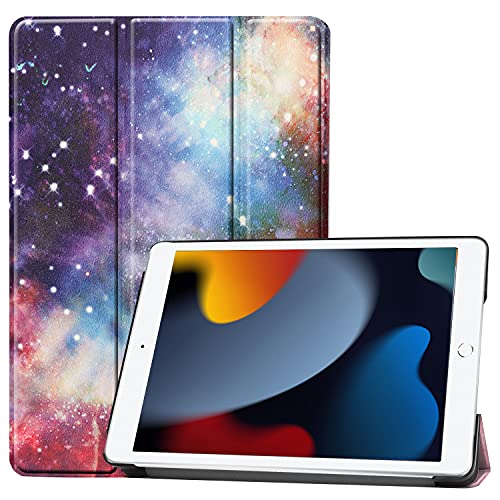 LCHDA Hülle für iPad 9. Generation 2021 (10,2 Zoll), Ultra Dünn Leicht Schön PU Ledertasche Smart Cover Magnetisch Dreifachfaltung Klapp Ständer Schutzhülle mit Auto Schlafen/Wachen - Sternenhimmel von LCHDA