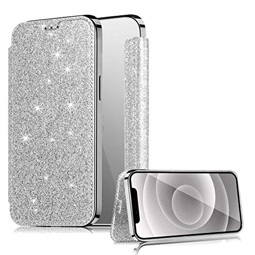 LCHDA Klapphülle für iPhone 12 / iPhone 12 Pro 6,1 Zoll, Brillant Glitzer PU Leder Flip Halterung Tasche Geldbörse mit Kartenhalter Transparente Weiche TPU Rückseitige Abdeckung Schutzhülle - Silber LCHDA Klapphülle für iPhone 12 / iPhone 12 Pro 6,1 Zoll, Brillant Glitzer PU Leder Flip Halterung Tasche Geldbörse mit Kartenhalter Transparente Weiche TPU Rückseitige Abdeckung Schutzhülle - Silber von LCHDA