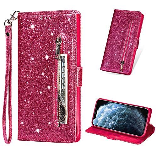 LCHDA Klapphülle für iPhone 13 Pro 6,1 Zoll, Bling Glitzer Funkeln PU Leder Reißverschluss Tasche Flip Ständer Magnetisch Geldbörse Damen Holster Handyhülle mit Kartenfächern & Armband - Rosenrot LCHDA Klapphülle für iPhone 13 Pro 6,1 Zoll, Bling Glitzer Funkeln PU Leder Reißverschluss Tasche Flip Ständer Magnetisch Geldbörse Damen Holster Handyhülle mit Kartenfächern & Armband - Rosenrot von LCHDA