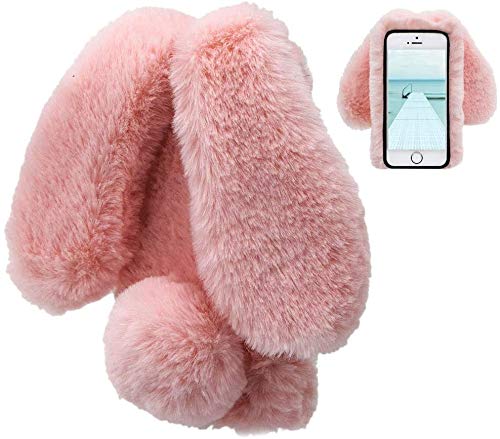 LCHDA Plüsch Hülle für iPhone SE 2. Generation/iPhone 8/iPhone 7(4.7") Flauschige Hasen Fell Handyhülle Mädchen Süße Künstlicher Kaninchen Niedlich Hasenohren Schützend Stoßfest Silikonhülle-Rosa von LCHDA