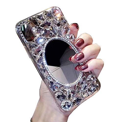 LCHDA Schminkspiegel Hülle für Samsung Galaxy A55 5G,Glänzend Strass Bling Glitzer Juwel Funkeln Volle Diamanten Klar Kristall Steine Silikon Stoßstange Schutzhülle von LCHDA