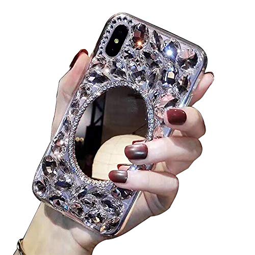 LCHDA Schminkspiegel Hülle für Samsung Galaxy S22 Ultra 5G, Glänzend Strass Bling Glitzer Juwel Funkeln Volle Diamanten Klar Kristall Steine Transparent Silikon Stoßstange Schutzhülle von LCHDA