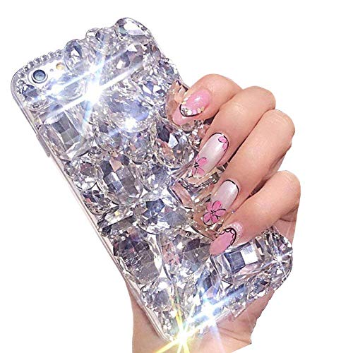 LCHDA iPhone 7 8 Diamant Hülle,Handyhülle Apple iPhone 7 8 Glitzer Weiß Strass Bling Bling Case Glänzend Durchsichtig Kristall Steine Silikon Hardcase Schutzhülle von LCHDA