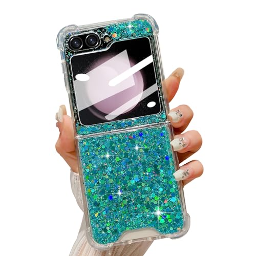 LCHULLE Glitzer Hülle Kompatibel mit Samsung Galaxy Z Flip5 5G Handyhülle Mädchen Schutzhülle Glänzend Hülle mit Pailletten Silikon Girls Bling Case für Samsung Z Flip5 5G(2023) Grün von LCHULLE