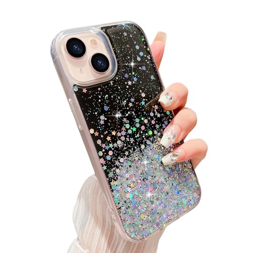 LCHULLE Glitzer Hülle Kompatibel mit iPhone 15 Handyhülle Mädchen Schuzhülle Glitzer klar TPU Bumper Silikon Hülle Handyhülle Tasche Case Cover für iPhone 15 Schwarz von LCHULLE