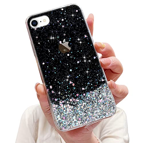 LCHULLE Glitzer Hülle Kompatibel mit iPhone 7 Plus/8 Plus(5.5 Zoll) Handyhülle Mädchen Schuzhülle Glitzer klar TPU Bumper Silikon Hülle Handyhülle Tasche Case Cover für iPhone 7 Plus/8 Plus Schwarz von LCHULLE