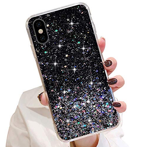 LCHULLE Glitzer Hülle Kompatibel mit iPhone X/Xs(5.8 Zoll) Handyhülle Mädchen Schuzhülle Glitzer klar TPU Bumper Silikon Hülle Handyhülle Tasche Case Cover für iPhone X/Xs Schwarz von LCHULLE