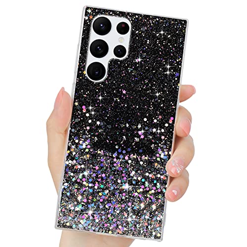 LCHULLE Handyhülle Kompatibel mit Samsung Galaxy S22 Ultra 5G(6.8 Zoll) Hülle Glitzer Transparent Silikon Case Bumper Glänzend Mädchen Schutzhülle für Samsung S22 Ultra 5G Schwarz von LCHULLE