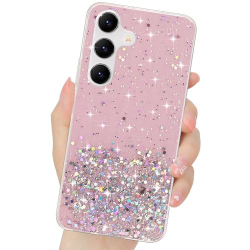 LCHULLE Handyhülle Kompatibel mit Samsung Galaxy S24 5G Hülle Glitzer Transparent Silikon Case Bumper Glänzend Mädchen Schutzhülle für Samsung S24 5G Rosa von LCHULLE