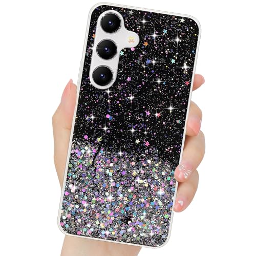 LCHULLE Handyhülle Kompatibel mit Samsung Galaxy S24 5G Hülle Glitzer Transparent Silikon Case Bumper Glänzend Mädchen Schutzhülle für Samsung S24 5G Schwarz von LCHULLE