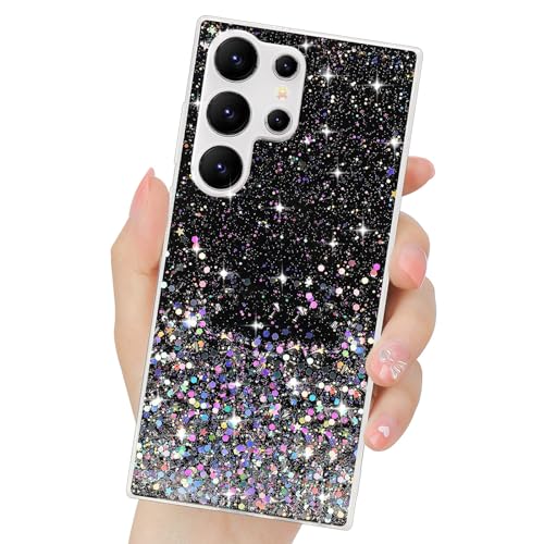 LCHULLE Handyhülle Kompatibel mit Samsung Galaxy S24 Ultra 5G Hülle Glitzer Transparent Silikon Case Bumper Glänzend Mädchen Schutzhülle für Samsung S24 Ultra 5G Schwarz von LCHULLE