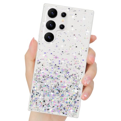 LCHULLE Handyhülle Kompatibel mit Samsung Galaxy S24 Ultra 5G Hülle Glitzer Transparent Silikon Case Bumper Glänzend Mädchen Schutzhülle für Samsung S24 Ultra 5G Transparent von LCHULLE