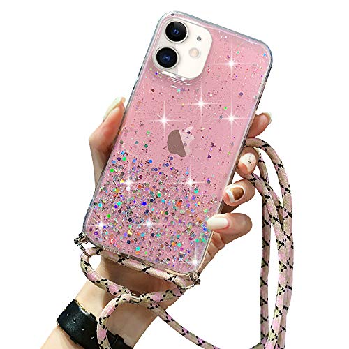 LCHULLE Handykette Handyhülle für iPhone 11 Pro Max Hülle mit Kordel Umhängenhülle Necklace Hülle mit Band Schutzhülle Transparent Silikon Case für iPhone 11 Pro Max Rosa von LCHULLE