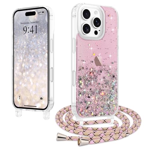 LCHULLE Handykette Kompatibel mit iPhone 16 Pro Hülle mit Band Glitzer Handyhülle mit Kordel Transparent Schutzhülle mit Einstellbar Kette Silikon Case für iPhone 16 Pro Rosa LCHULLE Handykette Kompatibel mit iPhone 16 Pro Hülle mit Band Glitzer Handyhülle mit Kordel Transparent Schutzhülle mit Einstellbar Kette Silikon Case für iPhone 16 Pro Rosa von LCHULLE