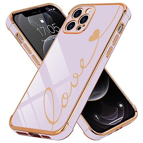 LCHULLE Kompatibel mit iPhone 12 Pro(6.1 Zoll) Hülle Liebesherz Handyhülle Mädchen Süße Herzmuster Silikonhülle Kameraschutz Stoßfest Schutzhülle Cute Love Case für iPhone 12 Pro Lila von LCHULLE