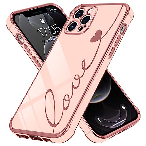 LCHULLE Kompatibel mit iPhone 12 Pro(6.1 Zoll) Hülle Liebesherz Handyhülle Mädchen Süße Herzmuster Silikonhülle Kameraschutz Stoßfest Schutzhülle Cute Love Case für iPhone 12 Pro Rosa von LCHULLE