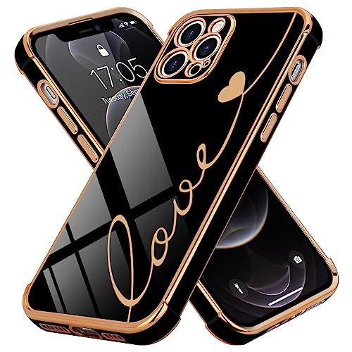 LCHULLE Kompatibel mit iPhone 12 Pro(6.1 Zoll) Hülle Liebesherz Handyhülle Mädchen Süße Herzmuster Silikonhülle Kameraschutz Stoßfest Schutzhülle Cute Love Case für iPhone 12 Pro Schwarz von LCHULLE