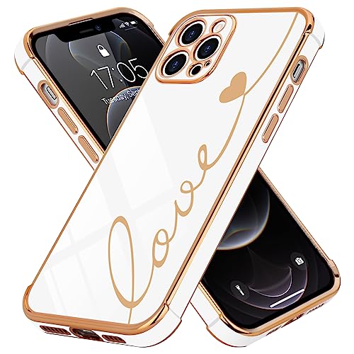 LCHULLE Kompatibel mit iPhone 12 Pro(6.1 Zoll) Hülle Liebesherz Handyhülle Mädchen Süße Herzmuster Silikonhülle Kameraschutz Stoßfest Schutzhülle Cute Love Case für iPhone 12 Pro Weiß von LCHULLE