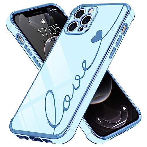 LCHULLE Kompatibel mit iPhone 12 Pro Max(6.7 Zoll) Hülle Liebesherz Handyhülle Mädchen Süße Herzmuster Silikonhülle Kameraschutz Stoßfest Schutzhülle Cute Love Case für iPhone 12 Pro Max Blau von LCHULLE