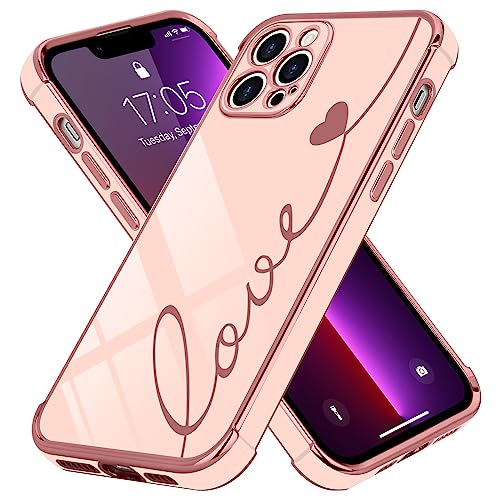 LCHULLE Kompatibel mit iPhone 13 Pro(6.1 Zoll) Hülle Liebesherz Handyhülle Mädchen Süße Herzmuster Silikonhülle Kameraschutz Stoßfest Schutzhülle Cute Love Case für iPhone 13 Pro Rosa von LCHULLE