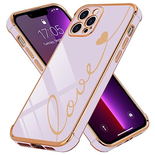 LCHULLE Kompatibel mit iPhone 13 Pro Max(6.7 Zoll) Hülle Liebesherz Handyhülle Mädchen Süße Herzmuster Silikonhülle Kameraschutz Stoßfest Schutzhülle Cute Love Case für iPhone 13 Pro Max Lila von LCHULLE