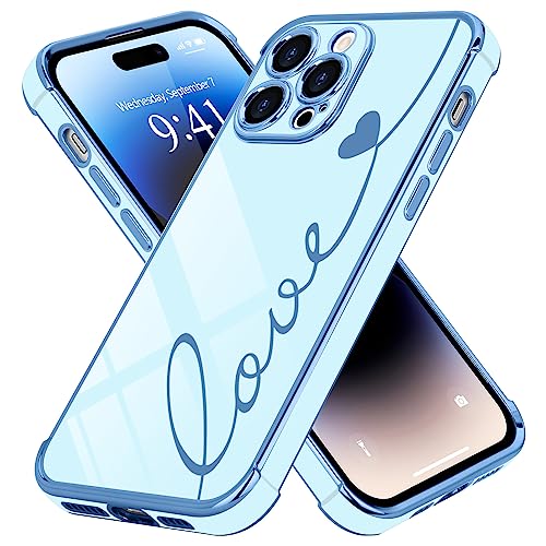 LCHULLE Kompatibel mit iPhone 14 Pro Max(6.7 Zoll) Hülle Liebesherz Handyhülle Mädchen Süße Herzmuster Silikonhülle Kameraschutz Stoßfest Schutzhülle Cute Love Case für iPhone 14 Pro Max Blau von LCHULLE