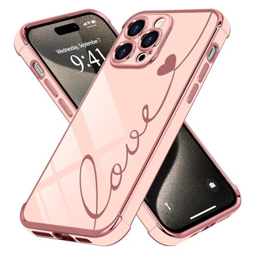 LCHULLE Kompatibel mit iPhone 15 Pro Hülle Liebesherz [mit 2 Stück Glas Schutzfolie] Handyhülle Mädchen Kameraschutz Herz Schutzhülle Cute Love Silikon Case für iPhone 15 Pro Rosa von LCHULLE