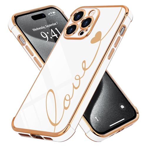 LCHULLE Kompatibel mit iPhone 15 Pro Max Hülle Liebesherz [mit 2 Stück Glas Schutzfolie] Handyhülle Mädchen Kameraschutz Herz Schutzhülle Cute Love Silikon Case für iPhone 15 Pro Max Weiß von LCHULLE