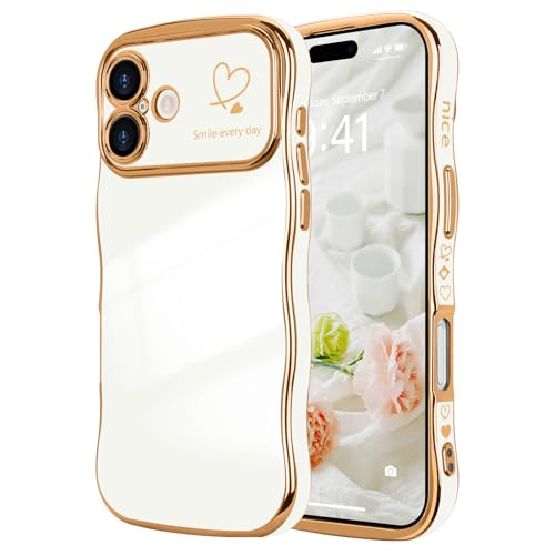 LCHULLE Kompatibel mit iPhone 16 Plus Hülle Liebesherz Mädchen Handyhülle Wellen Lockige Form mit erhoben Kameraschutz Luxus Galvanisierte Schutzhülle Girls Case für iPhone 16 Plus Weiß LCHULLE Kompatibel mit iPhone 16 Plus Hülle Liebesherz Mädchen Handyhülle Wellen Lockige Form mit erhoben Kameraschutz Luxus Galvanisierte Schutzhülle Girls Case für iPhone 16 Plus Weiß von LCHULLE