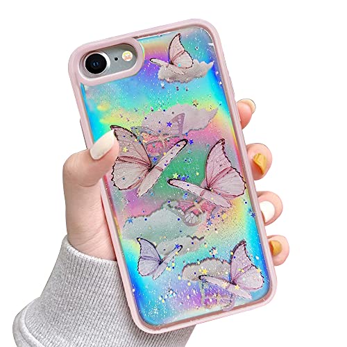 LCHULLE Kompatibel mit iPhone 6,iPhone 6S Handyhülle Schmetterling Glänzend Schutzhülle Mädchen Silikon Case Girls Glitzer Hülle für iPhone 6/6S Rosa von LCHULLE