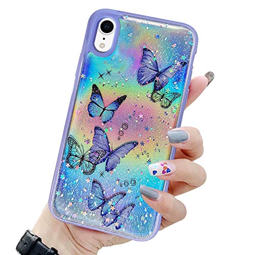 LCHULLE Kompatibel mit iPhone Xr Handyhülle Schmetterling Glänzend Schutzhülle Mädchen Silikon Case Girls Glitzer Hülle für iPhone Xr Lila von LCHULLE