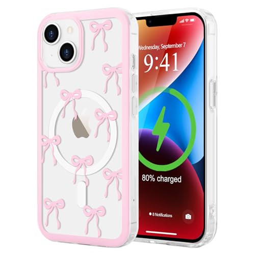 LCHULLE Magnetische Hülle für iPhone 14/13 Kompatibel mit MagSafe Handyhülle Transparent Rosa Schleife für Mädchen Frauen Magnetisch Schutzhülle Silikon Case für iPhone 14/13 Klein Schleife LCHULLE Magnetische Hülle für iPhone 14/13 Kompatibel mit MagSafe Handyhülle Transparent Rosa Schleife für Mädchen Frauen Magnetisch Schutzhülle Silikon Case für iPhone 14/13 Klein Schleife von LCHULLE